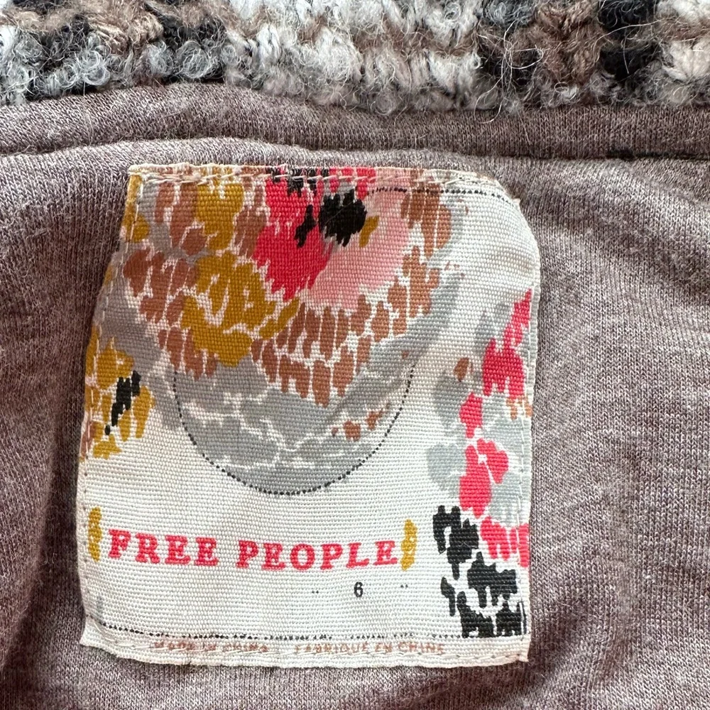 FREE PEOPLE ~ Brown Plaid Knit/Tweed Shacket with Buckle Details size 6